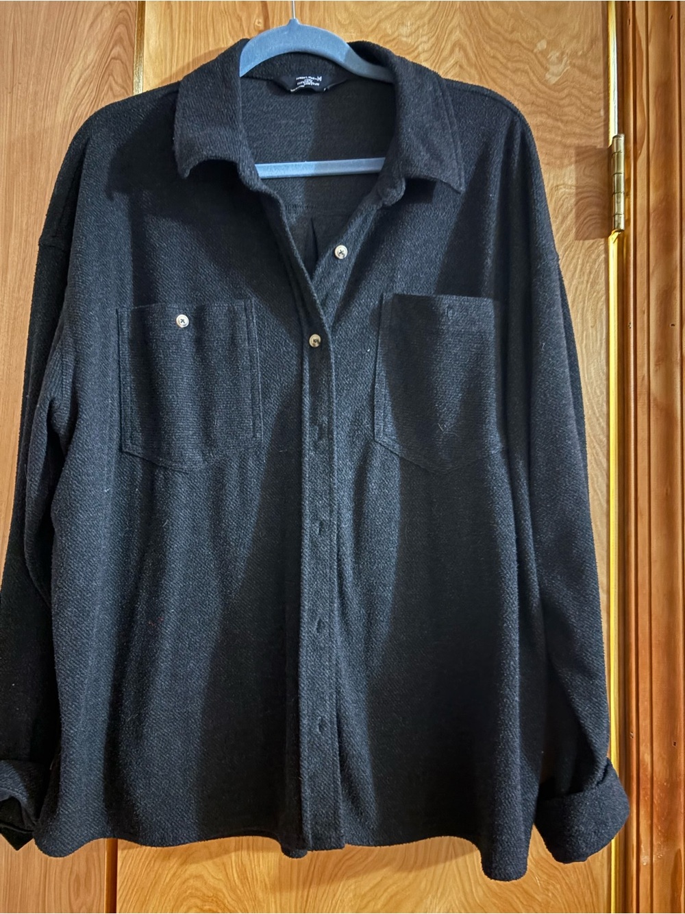 Women’s Black Button-Front Shirt Jacket - Classic Collared Top